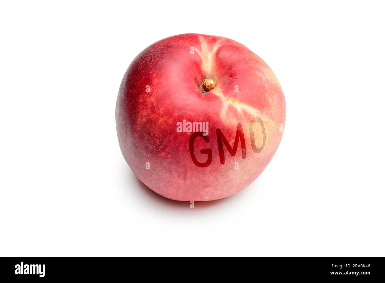 A nectarine contaminated by the use of GMO technology Stock Photo