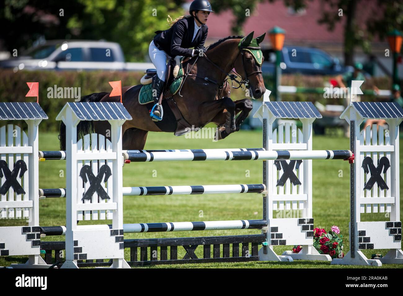 Florencia Vega of Mexico competing at the Pan American Show at Spruce Meadows in Calgary, Alberta, Canada on June 29, 2023. Stock Photo