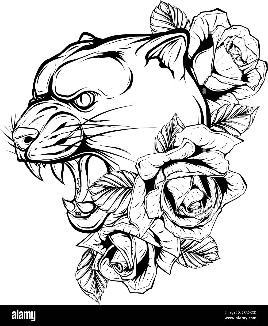 cougar head vector illustration black and white color Stock Vector