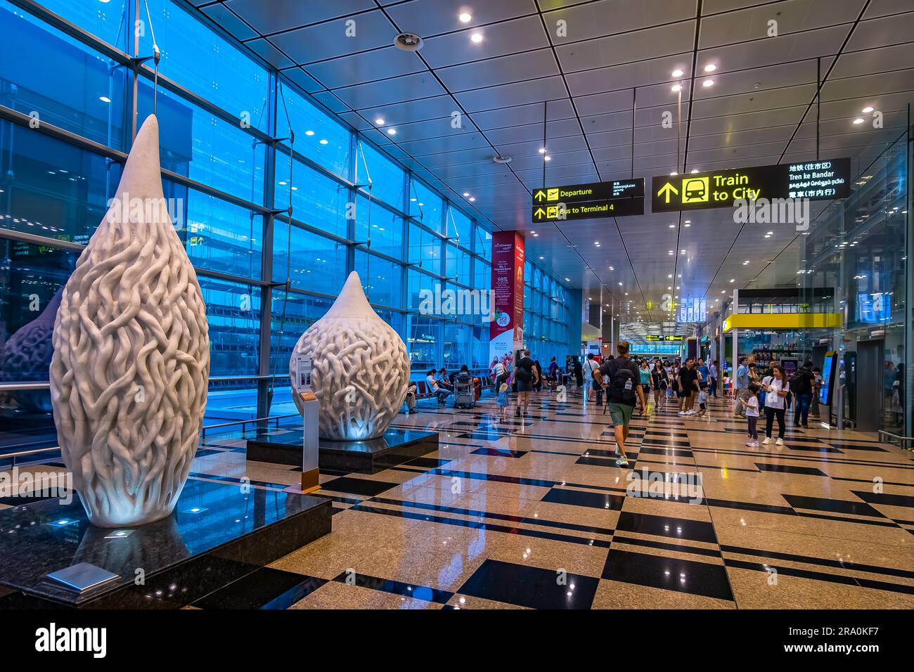 Arriving at Terminal 3 via Link way or Skytrain in Changi Airport, Singapore. Stock Photo