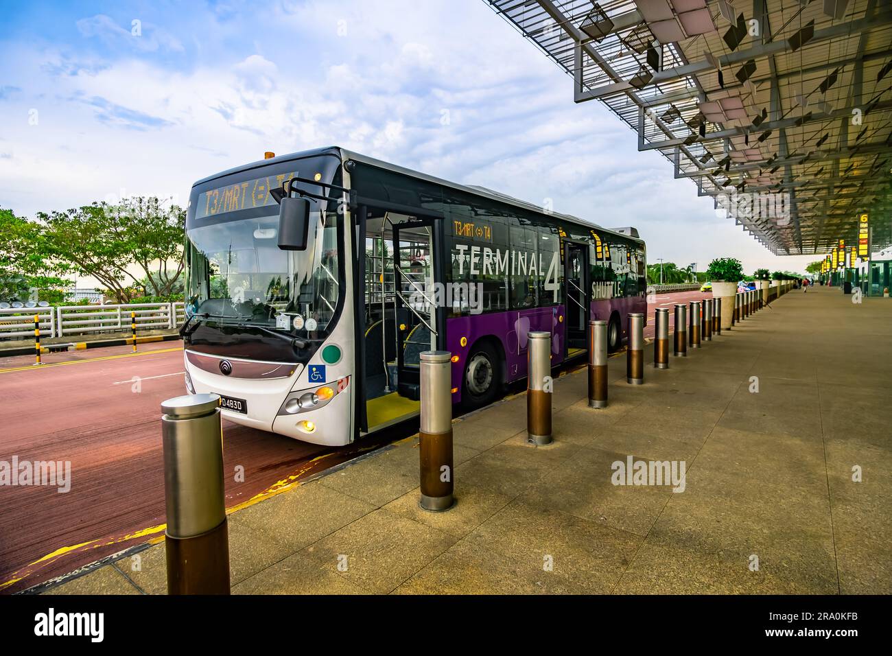 Bus to Terminal 4 from Terminal 3 in Changi Airport, Singapore. Stock Photo