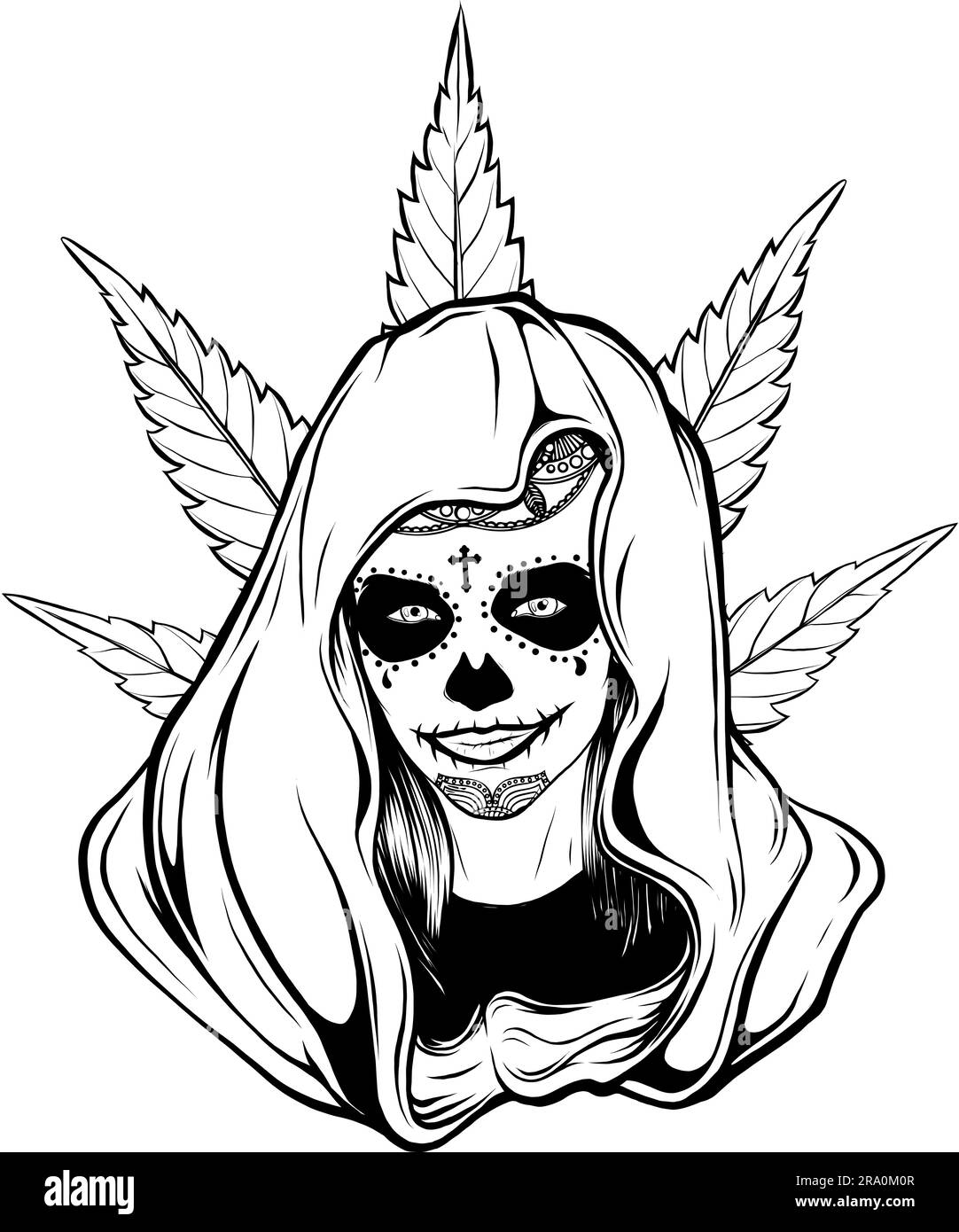 vector illustration of dead girl black and white outline Stock Vector