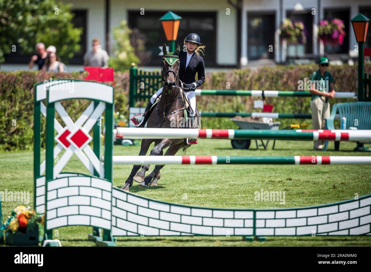 Florencia Vega of Mexico competing at the Pan American Show at Spruce Meadows in Calgary, Alberta, Canada on June 29, 2023. Stock Photo