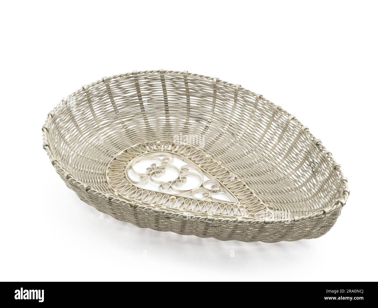 Oval silver basket, traditional filigree - precise handmade technique Stock Photo