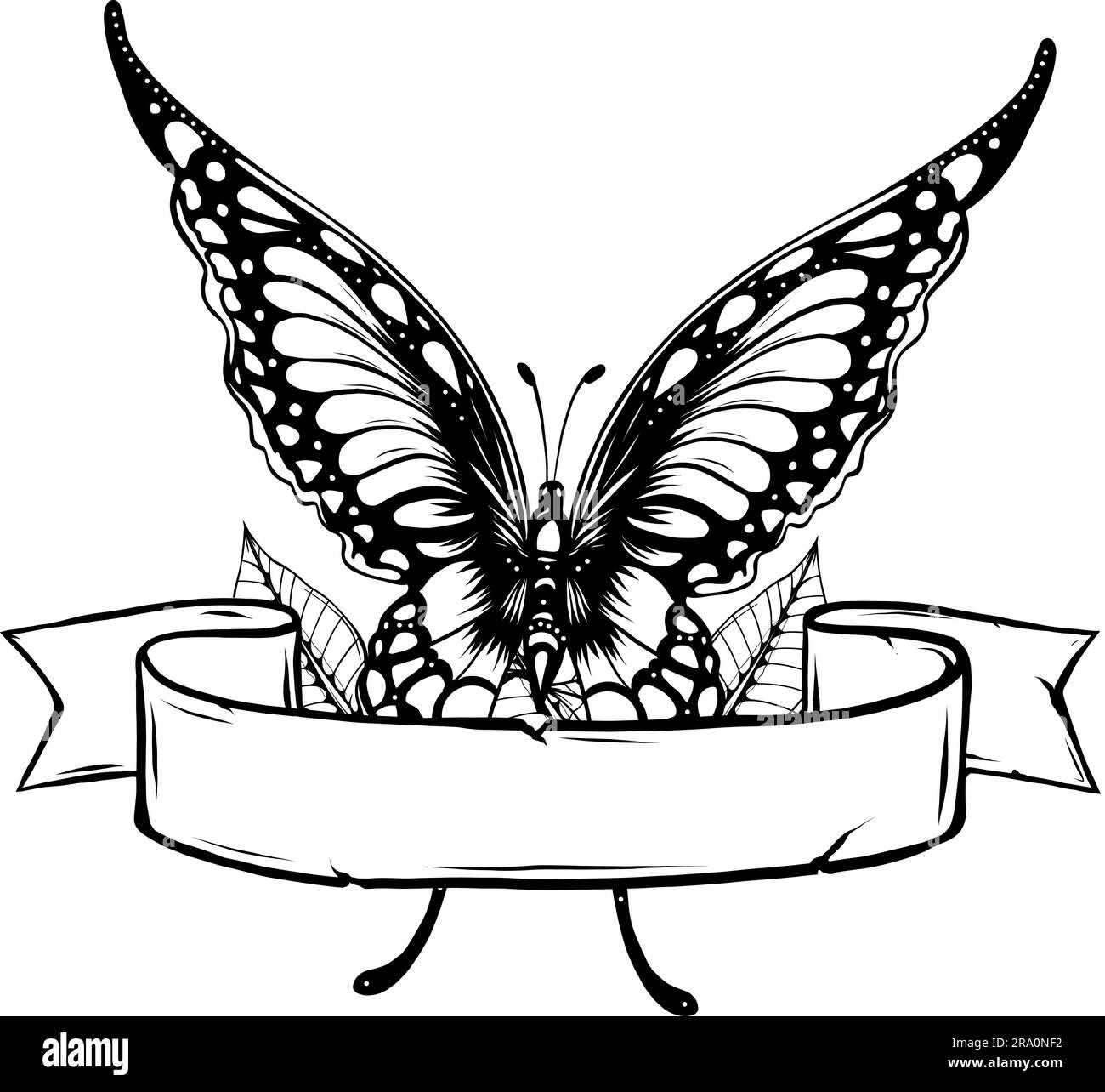 Beautiful black and white butterfly Outline vector illustration Stock
