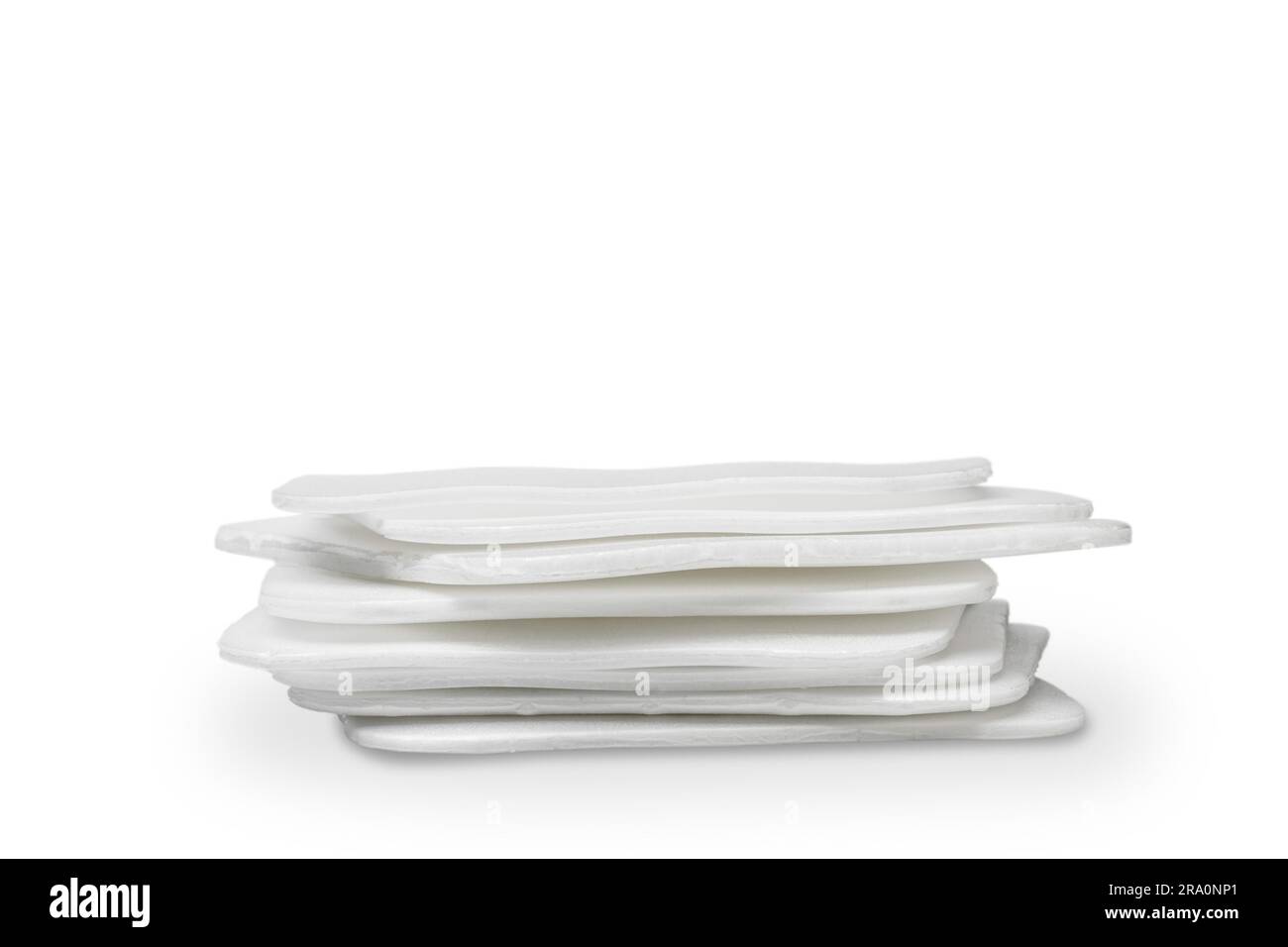 Pile of flat white foam trays isolated on white background Stock Photo