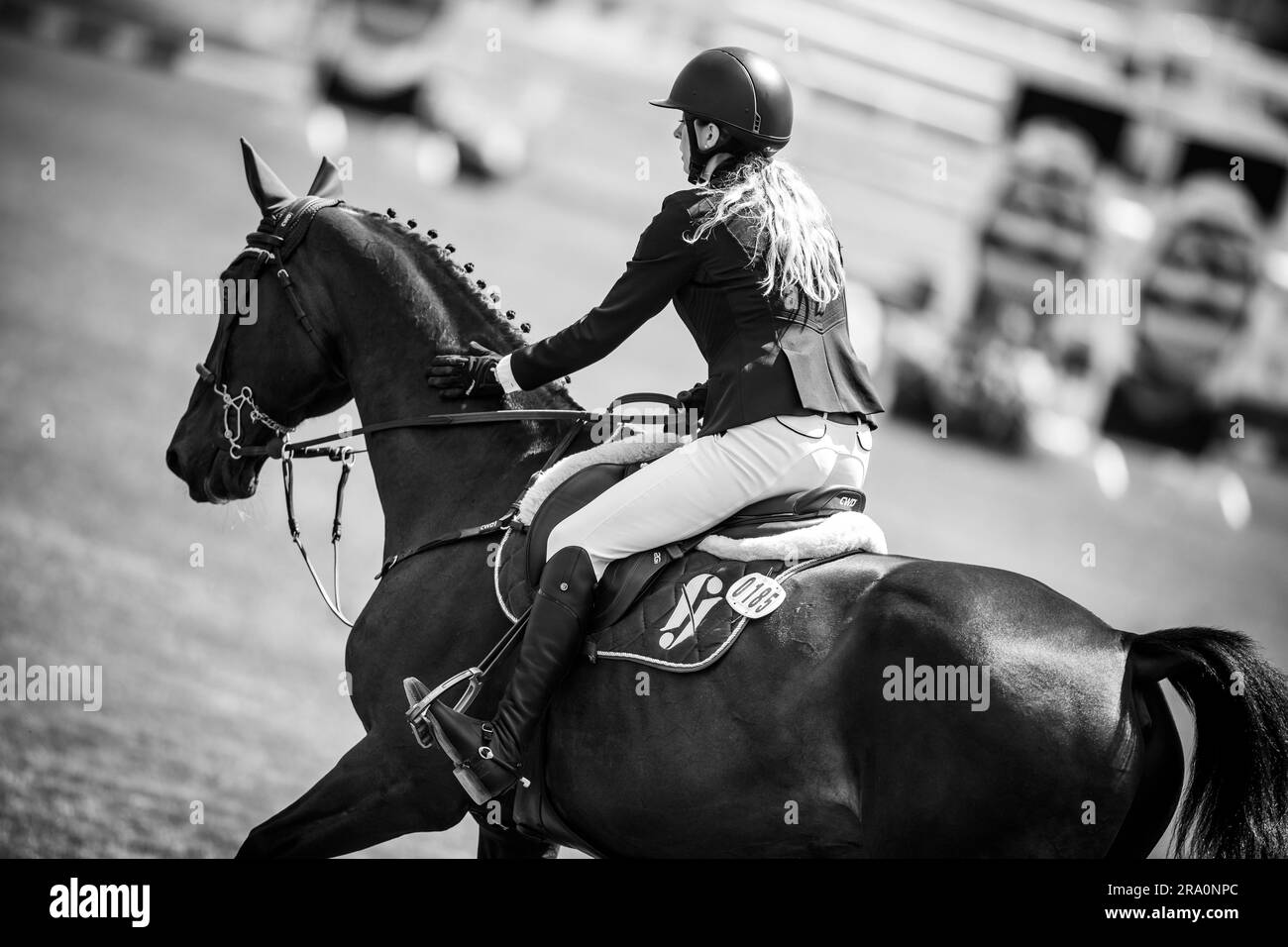 Florencia Vega of Mexico competing at the Pan American Show at Spruce Meadows in Calgary, Alberta, Canada on June 29, 2023. Stock Photo