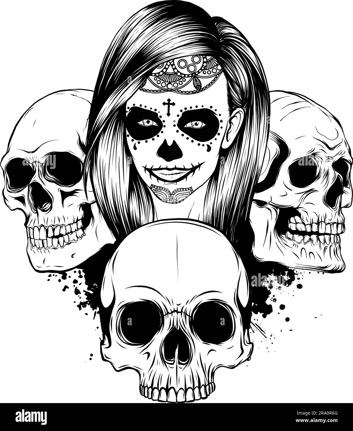 vector illustration of dead girl black and white outline Stock Vector