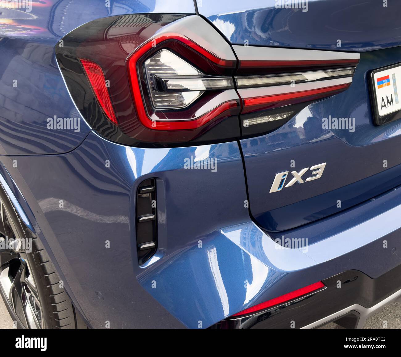 Yerevan, Armenia, June 10, 2023 Close up BMW iX3 tail light and logo