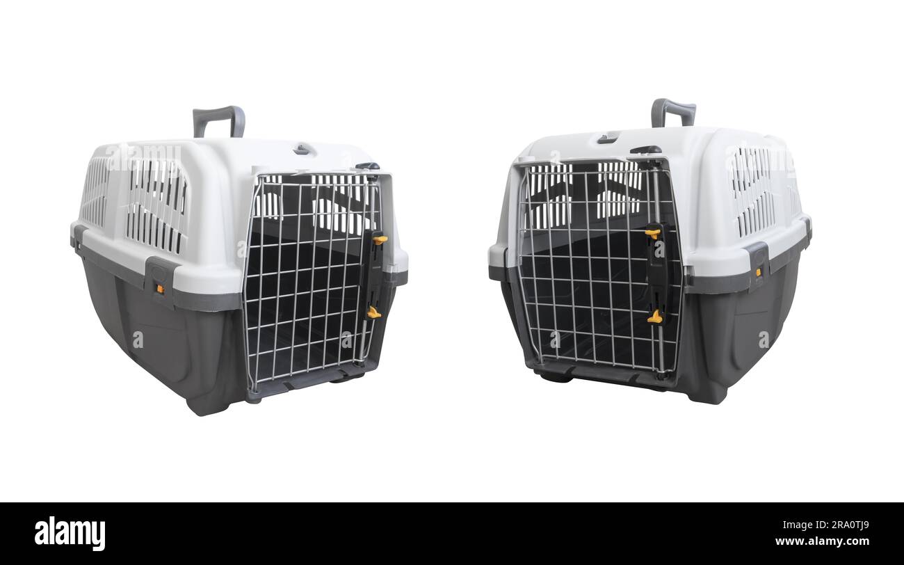 Pet carrier for traveling isolated on white background. Carrier with ...