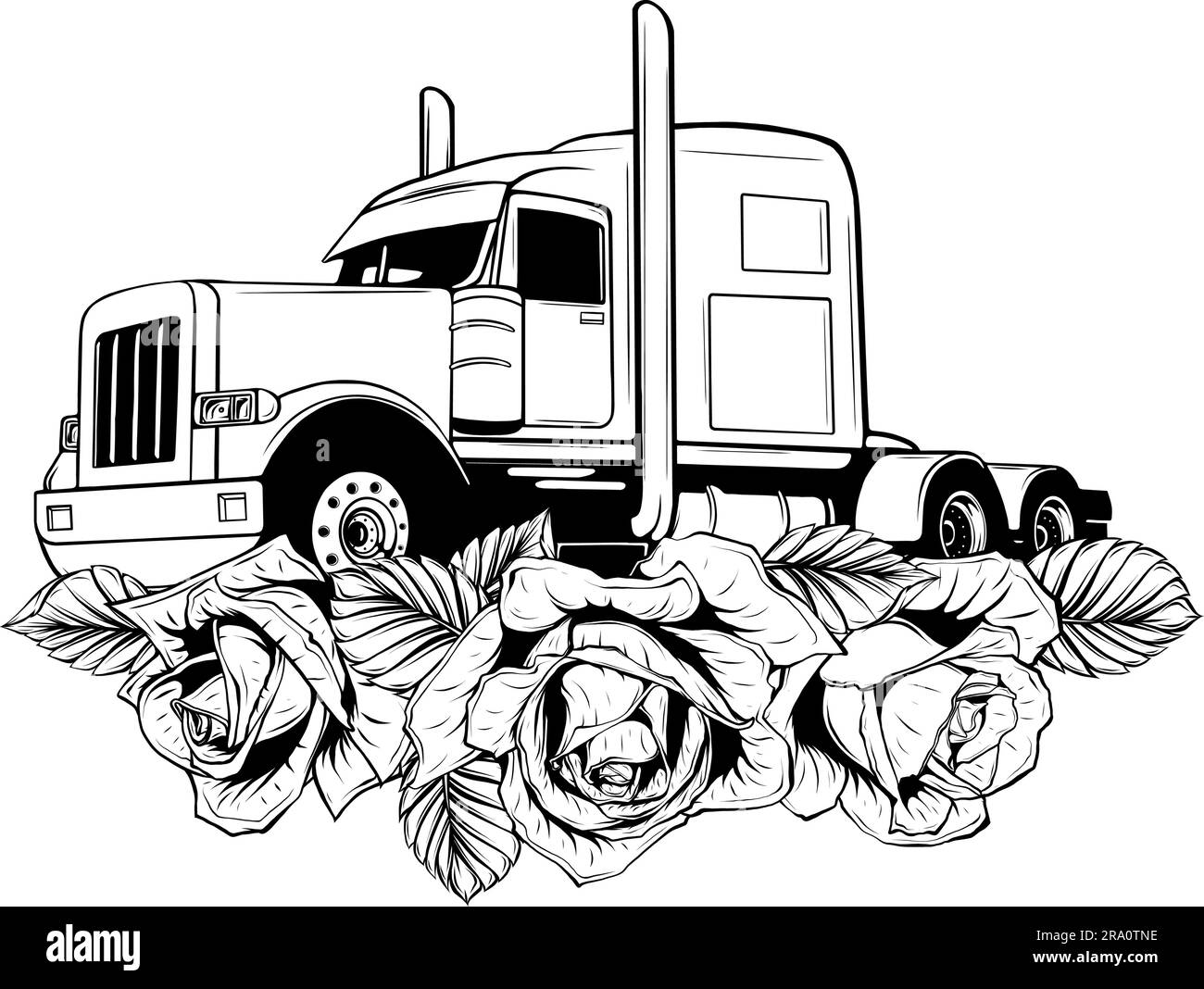 Classic American Truck. Black and white illustration Stock Vector Image