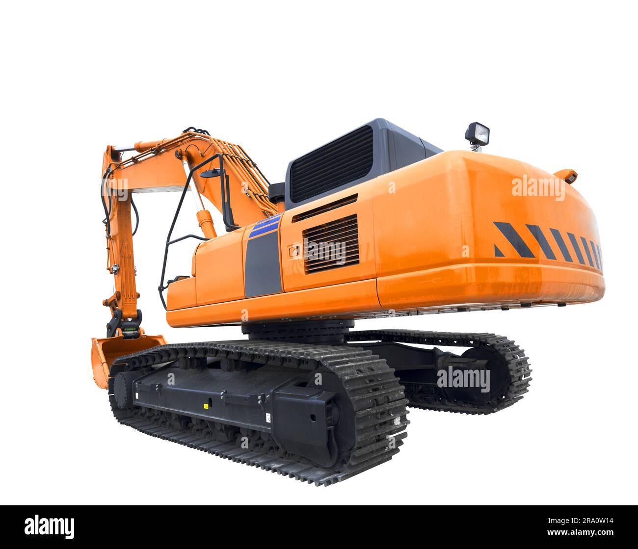 Crawler excavator with lift up bucket isolated on white background