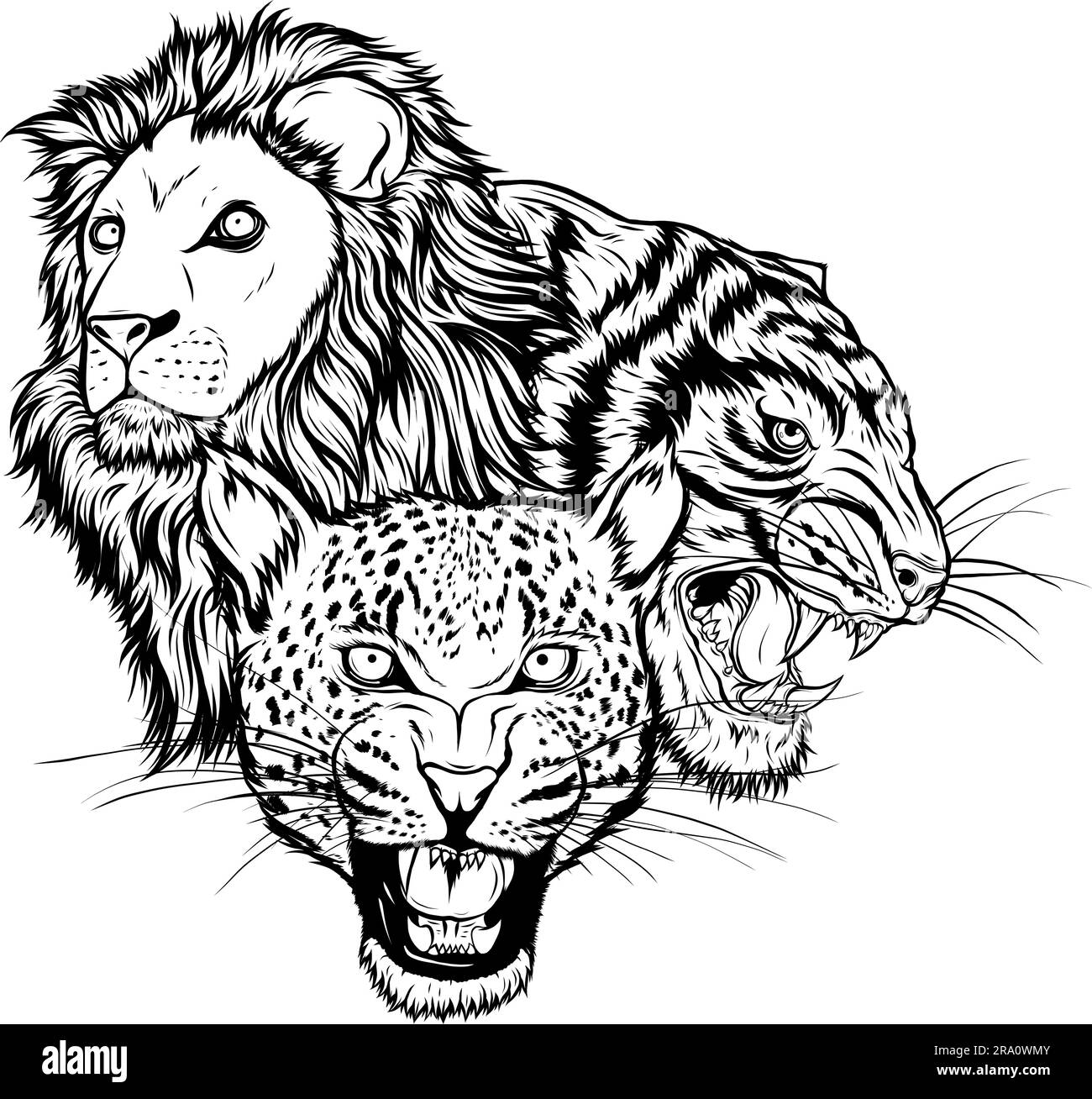 leopard head in black and white outline Stock Vector