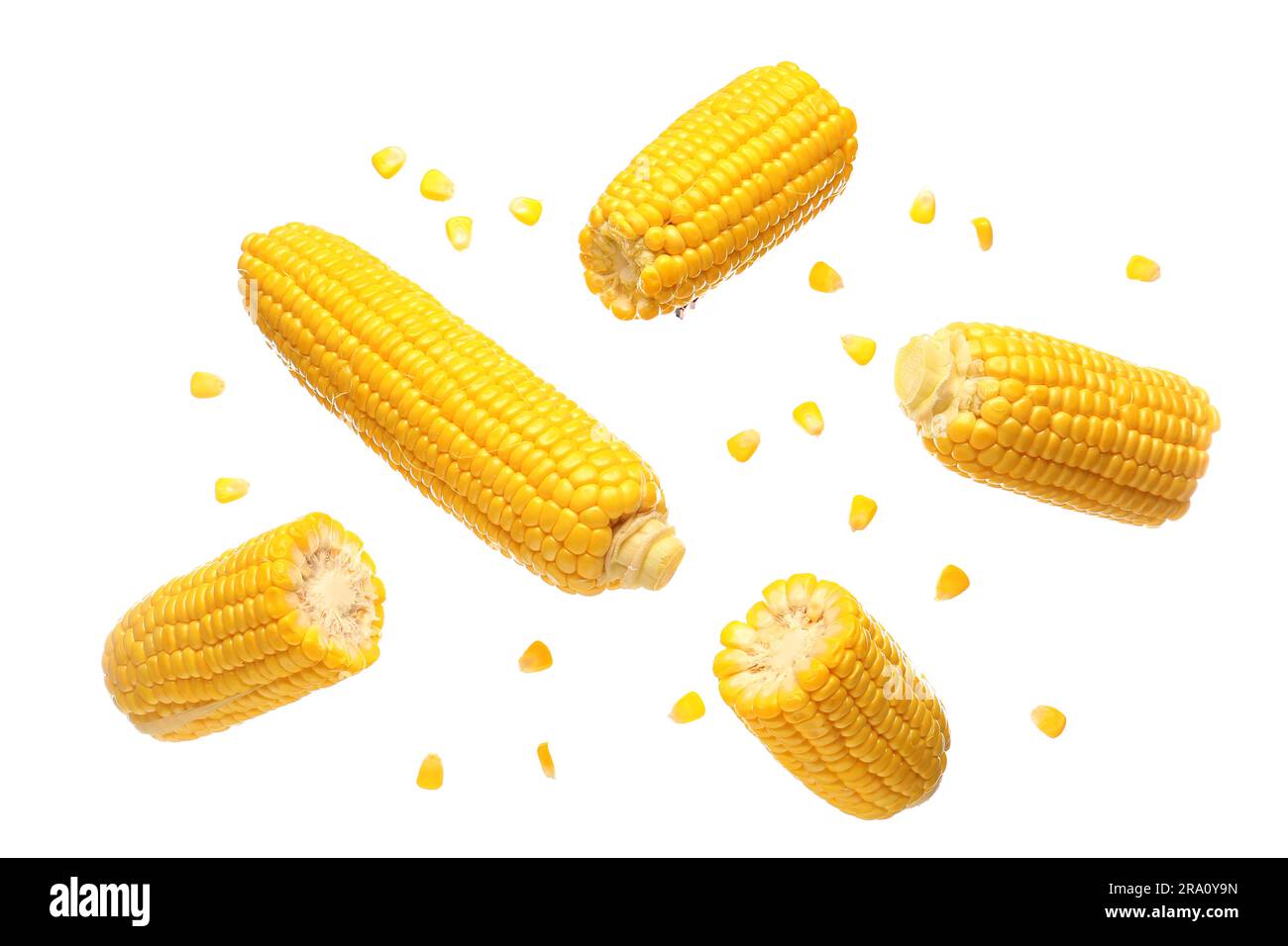 Fresh corn cobs and seeds on white background Stock Photo