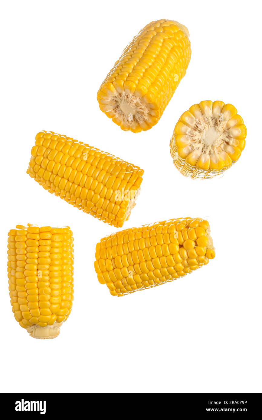 Cut fresh corn cobs on white background Stock Photo