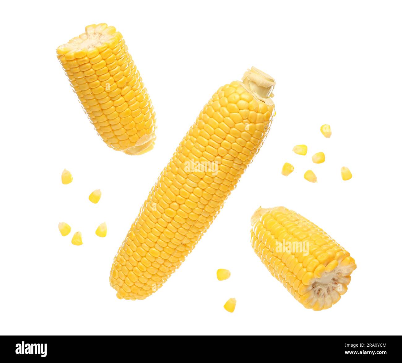Fresh corn cobs and seeds on white background Stock Photo