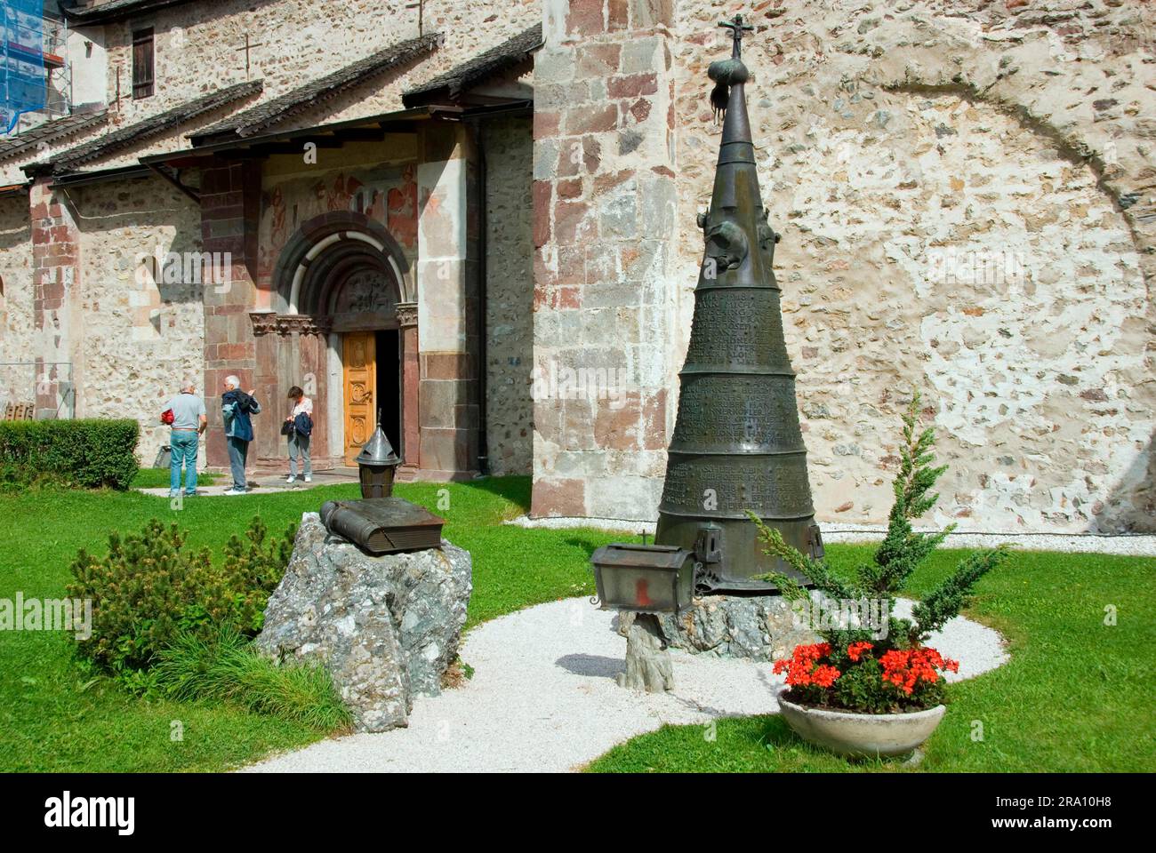Monument in front of church, San Candido, Trentino-Alto Adige, South Tyrol, Italy Stock Photo