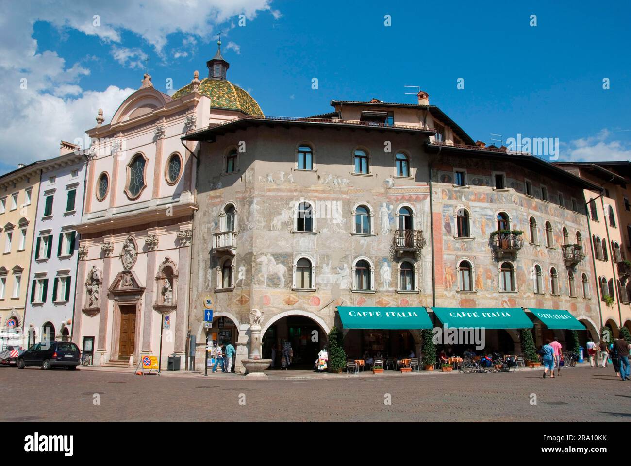 Church dell Annunziata, Cafe Italia, Cathedral Square, Trento, Trentino-Alto Adige, South Tyrol, Italy, Piazza Duomo, Church of the Annunciation Stock Photo