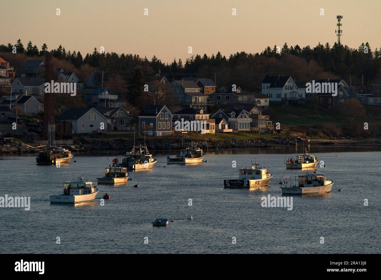 Lobster boats sit at their moorings in Jonesport, Maine, Friday, April