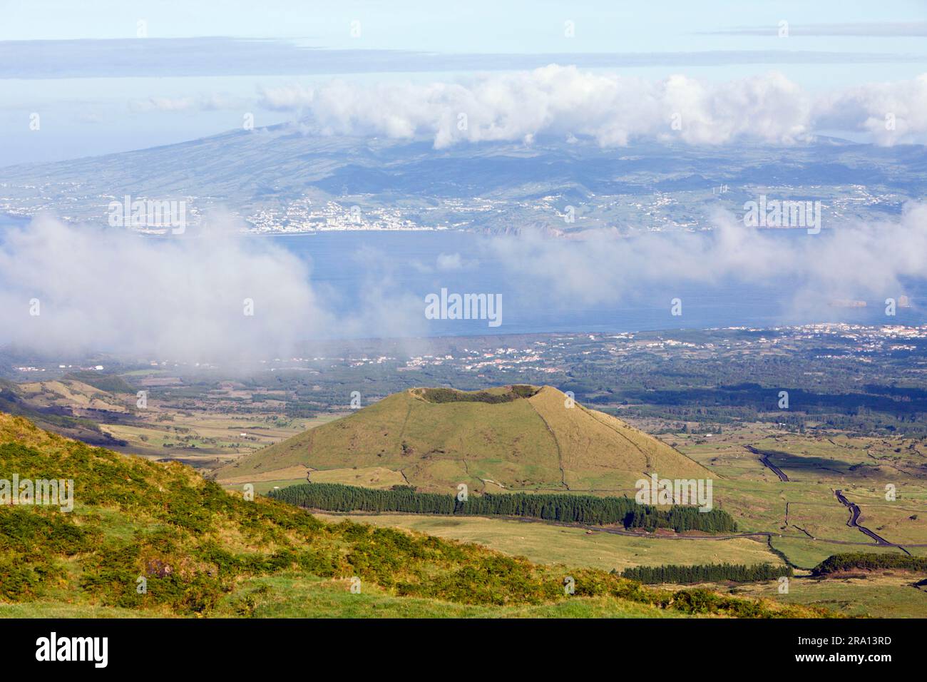 Pico Alto volcanic mountain, Faial Island in the background, Pico Island, Azores, Portugal Stock Photo