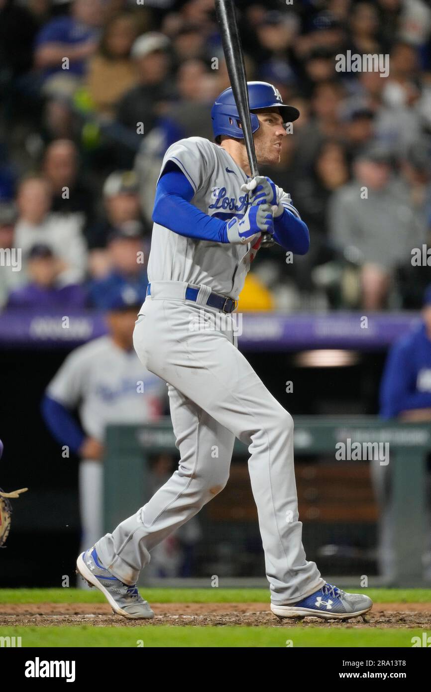 Los Angeles Dodgers' Freddie Freeman Follows Watches His RBI Single ...