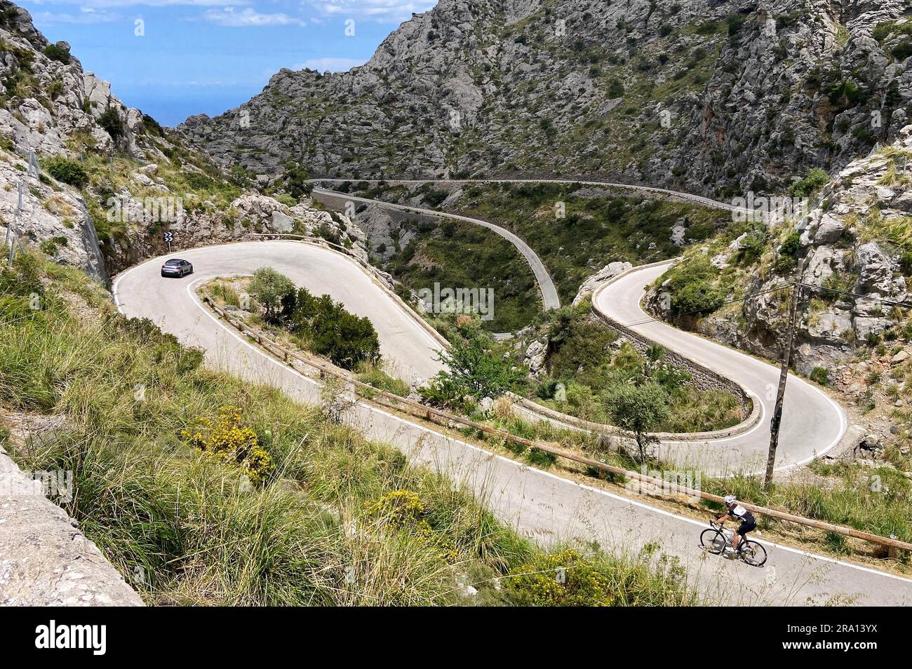 The winding road from Sa Calobra to Coll dels Reis in the Tramuntana Mountains, Majorca, Spain Stock Photo