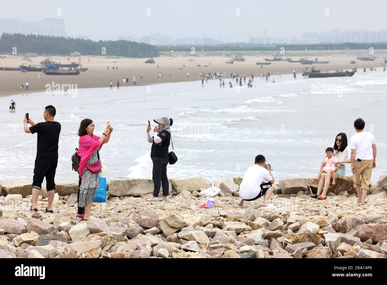 Aerial photo shows tourists enjoying summer time on the beach in Fuzhou  City, southeast China's Fujian Province, 6 August, 2023. (Photo by  ChinaImages/Sipa USA) Credit: Sipa US/Alamy Live News Stock Photo 