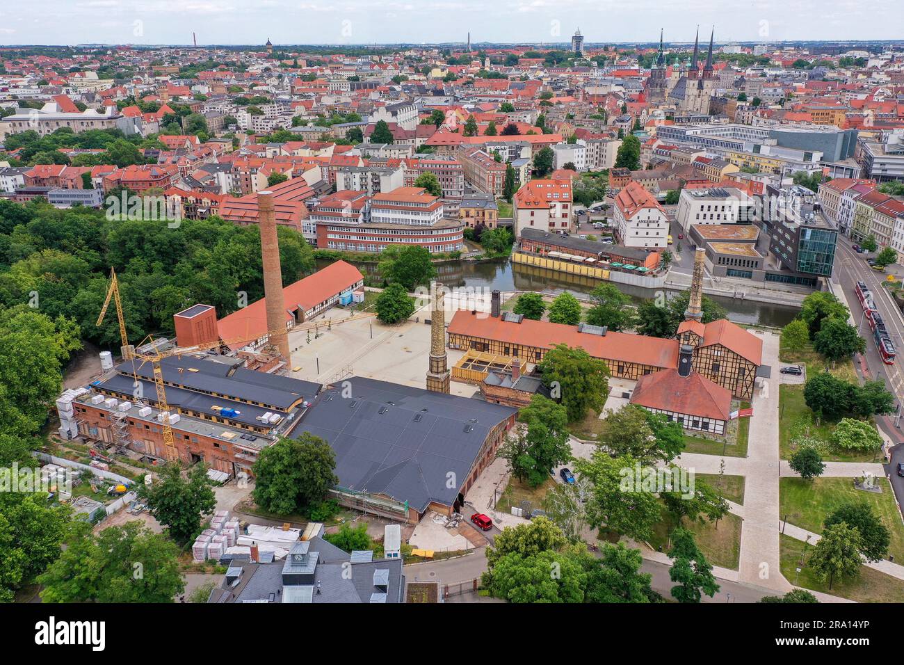 29 June 2023, Saxony-Anhalt, Halle (Saale): View of the renovated South  Boiling Hall (l) of the Salt Museum. After three and a half years of  reconstruction and renovation, the Technical Halloren- und