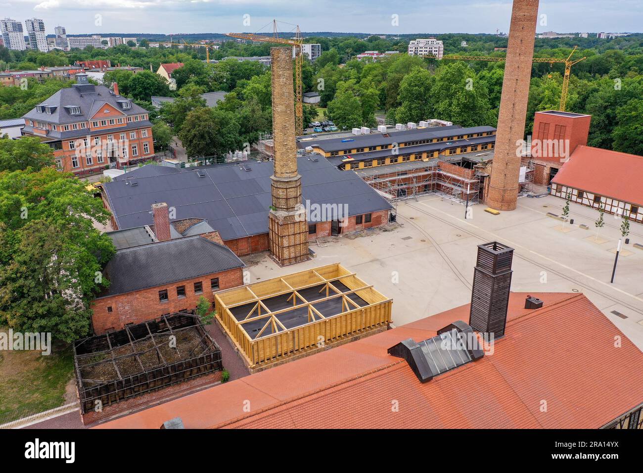 29 June 2023, Saxony-Anhalt, Halle (Saale): View of the renovated South  Boiling Hall (l) of the Salt Museum. After three and a half years of  reconstruction and renovation, the Technical Halloren- und