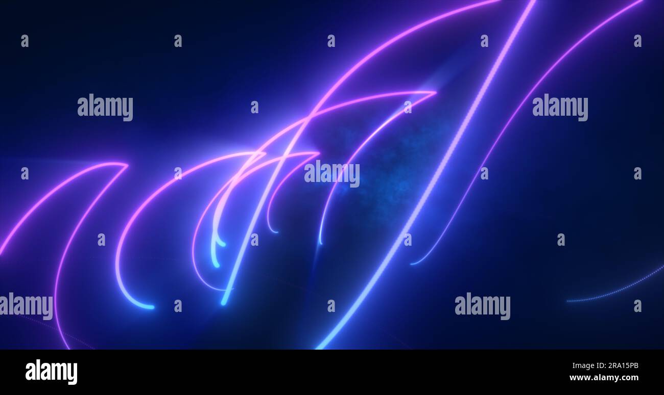 Abstract blue and purple glowing neon energy laser lines flying on a ...
