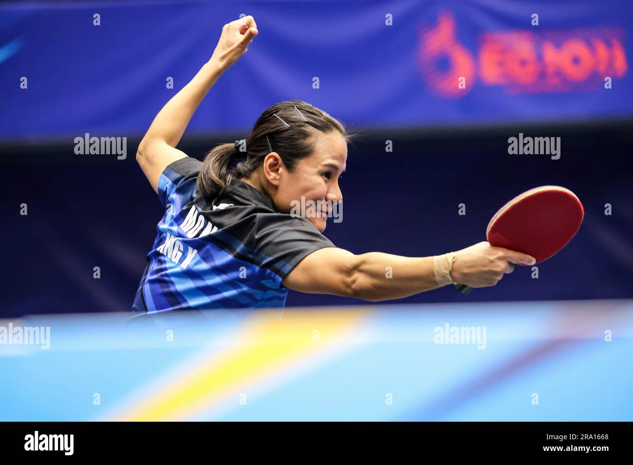 Krakow, Poland. 27th June, 2023. Xiaoxin Yang of Monaco plays against