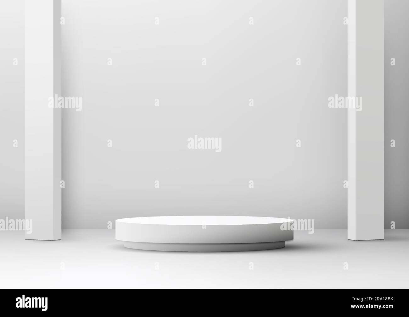 Elevate your advertising campaigns with this modern and sleek illustration. Showcase your products on a minimal white podium in a realistic setting. P Stock Vector
