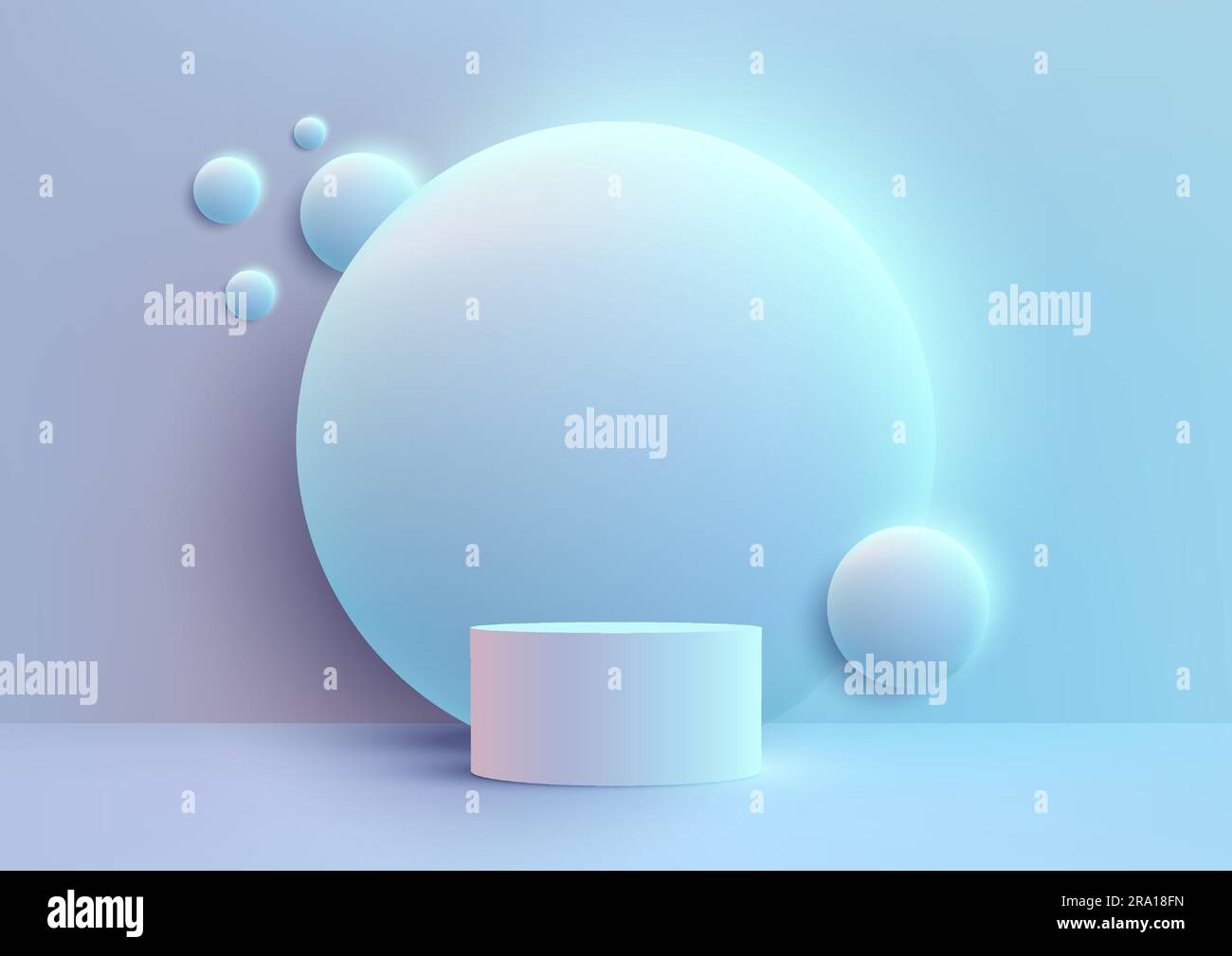 Blue pastel colors and modern minimalism in this 3D realistic showcase podium. With a circle backdrop and sleek design, this vector illustration is pe Stock Vector