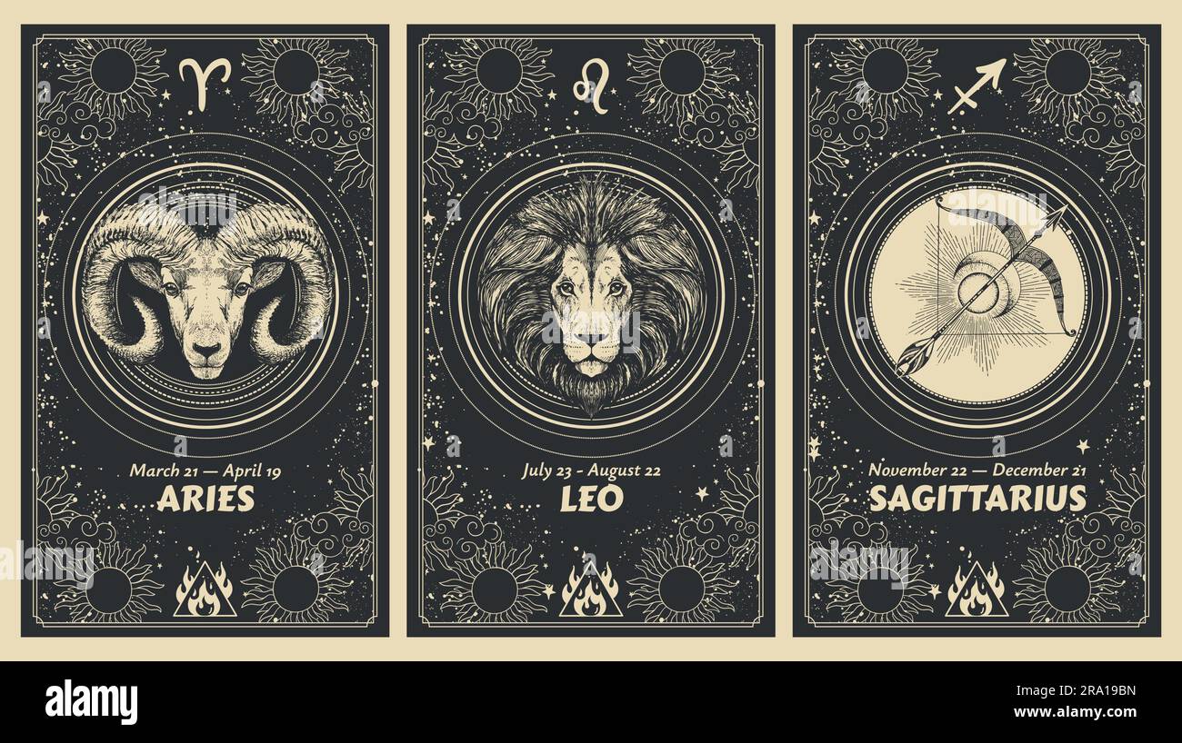 Zodiac signs Aries, Leo, Sagittarius, fire element, mystic astrology ...