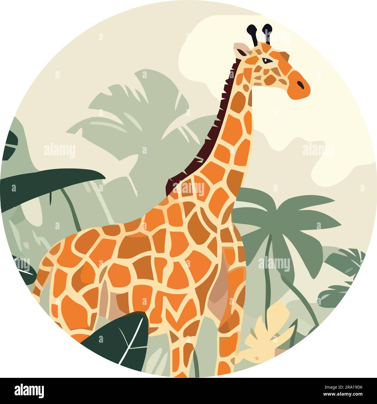 giraffe walking in tropical forest Stock Vector