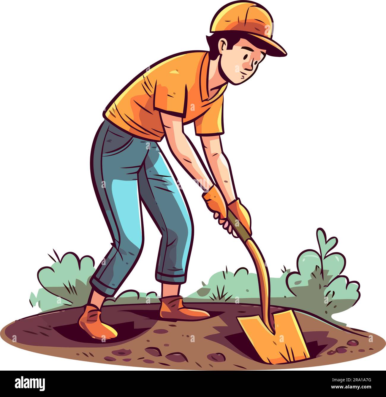 young farmer planting outdoors with shovel Stock Vector Image & Art - Alamy