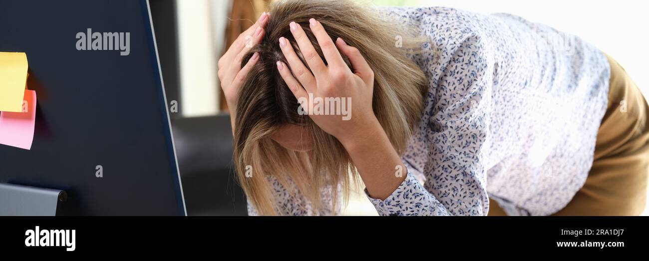 Woman head in hands hand hi-res stock photography and images - Alamy