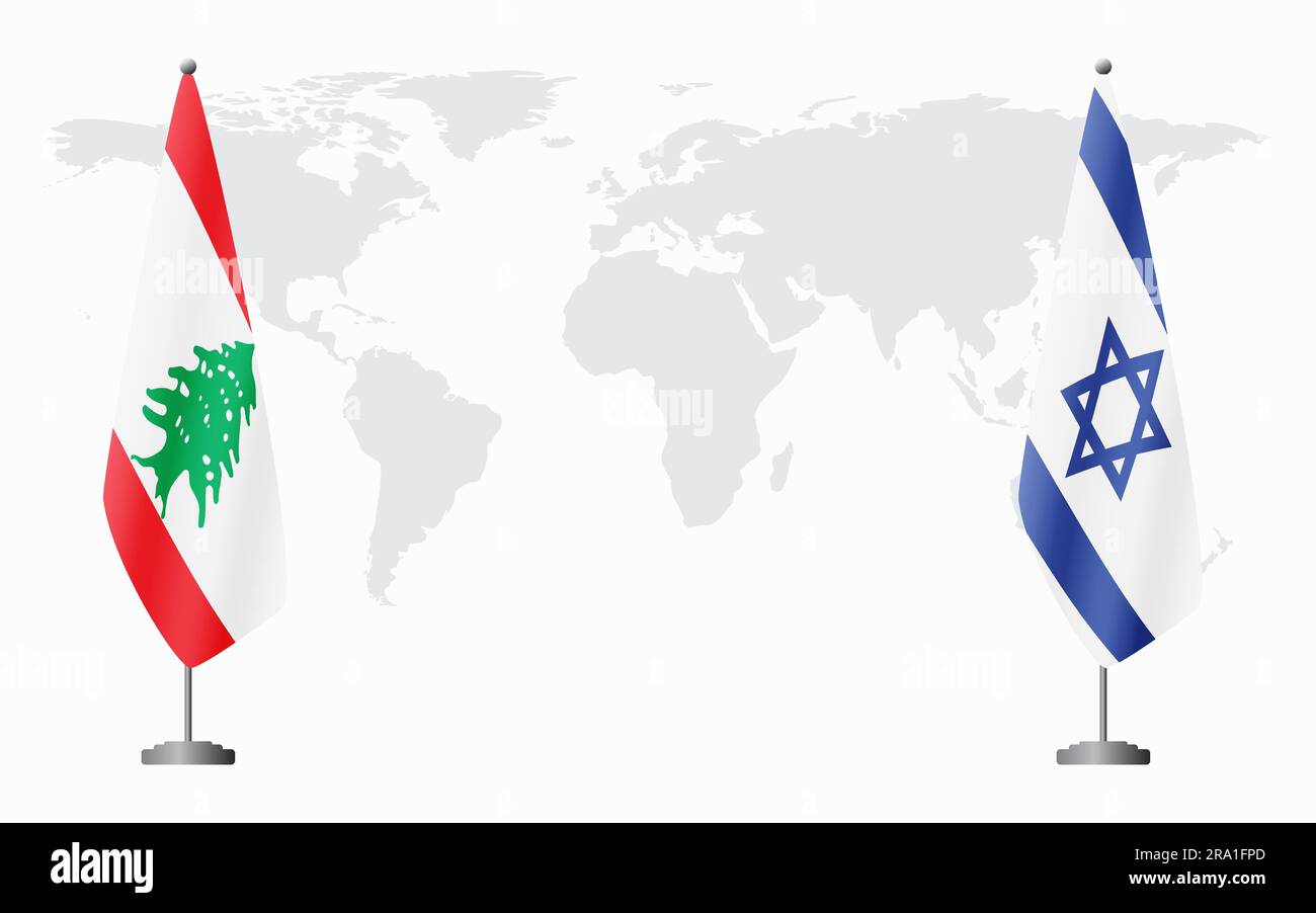 Lebanon and Israel flags for official meeting against background of