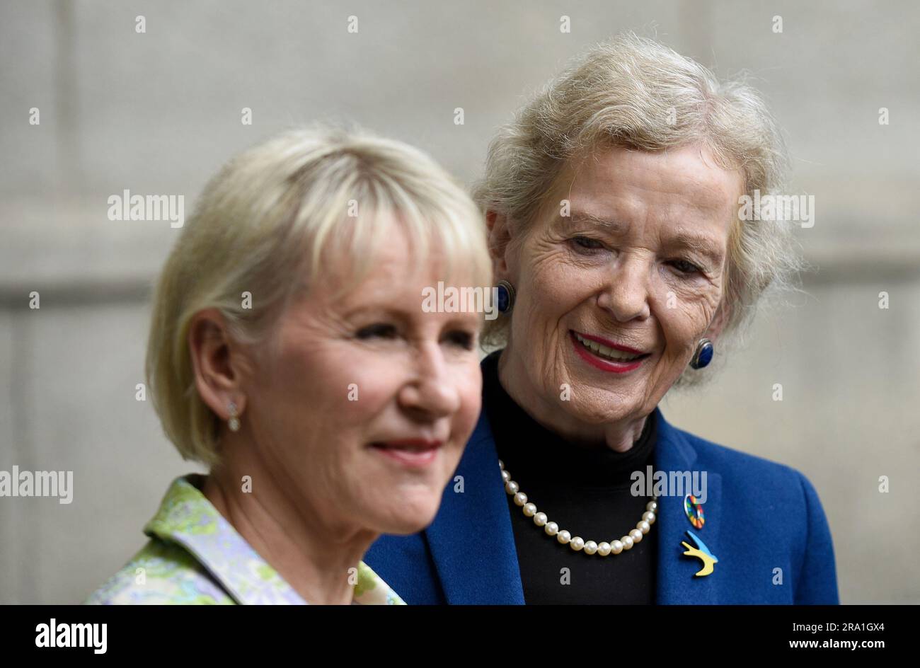 KYIV, UKRAINE - JUNE 29, 2023 - Former European Commissioner for the Environment and former Swedish Foreign Minister Margot Wallstrom (L) and Presiden Stock Photo