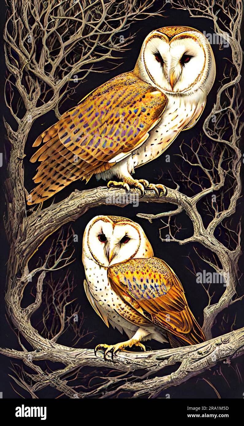 Barn Owls Illustration Stock Photo Alamy