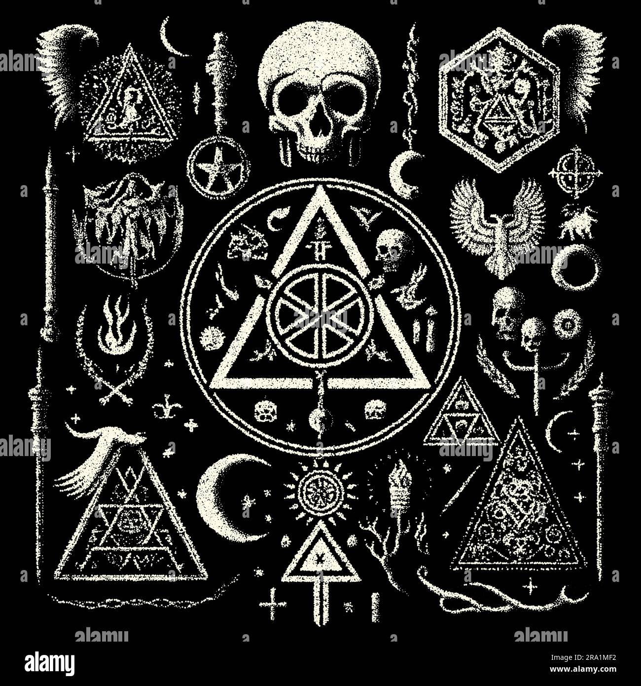 Occult Symbols Composition In Dotwork Style Abstract Mystic Elements Occult Symbols Composition In Dotwork Style Abstract Mystic Elements