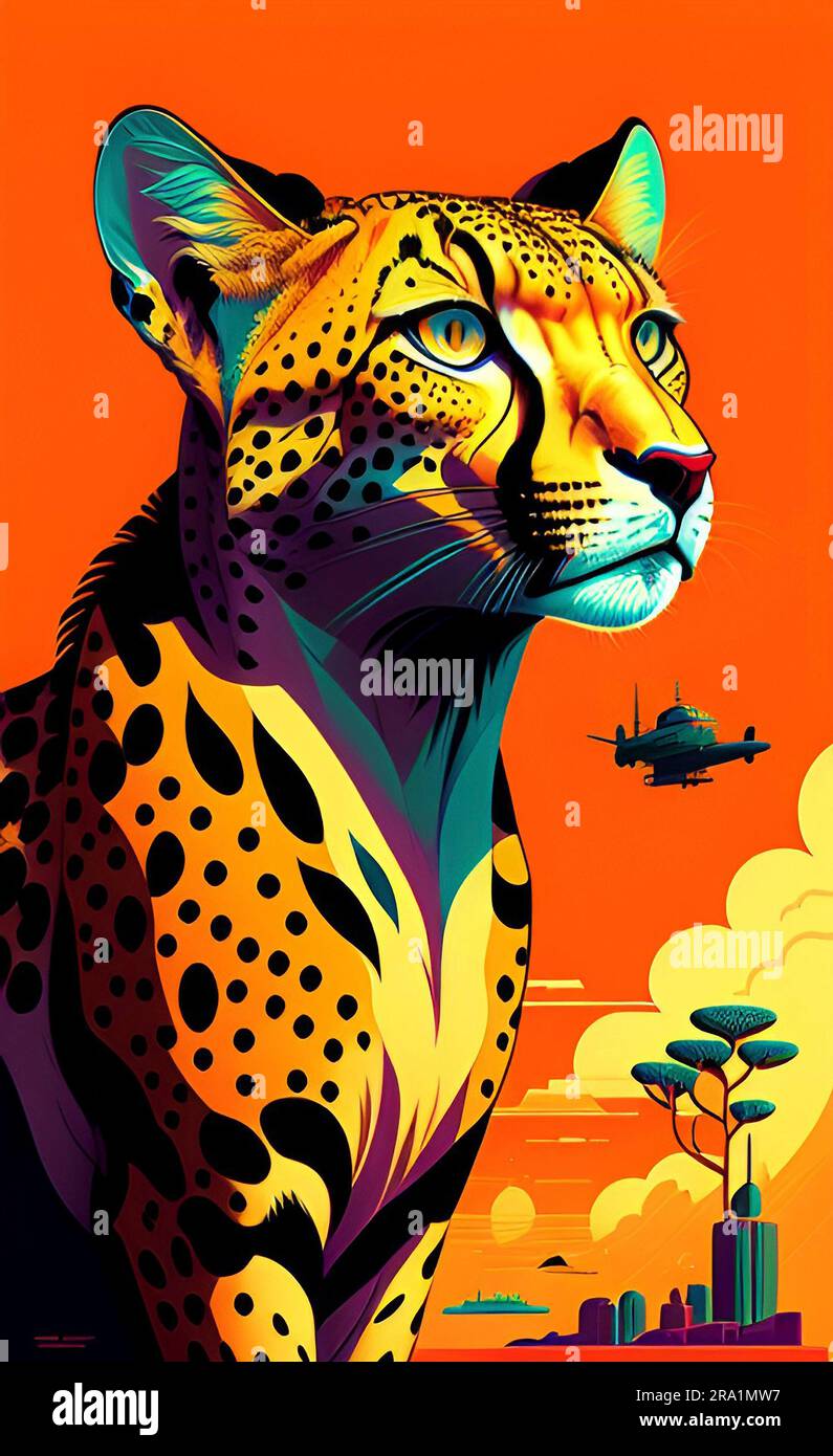 https://c8.alamy.com/comp/2RA1MW7/cheetah-in-the-1970s-sabena-belgian-airways-poster-style-2RA1MW7.jpg