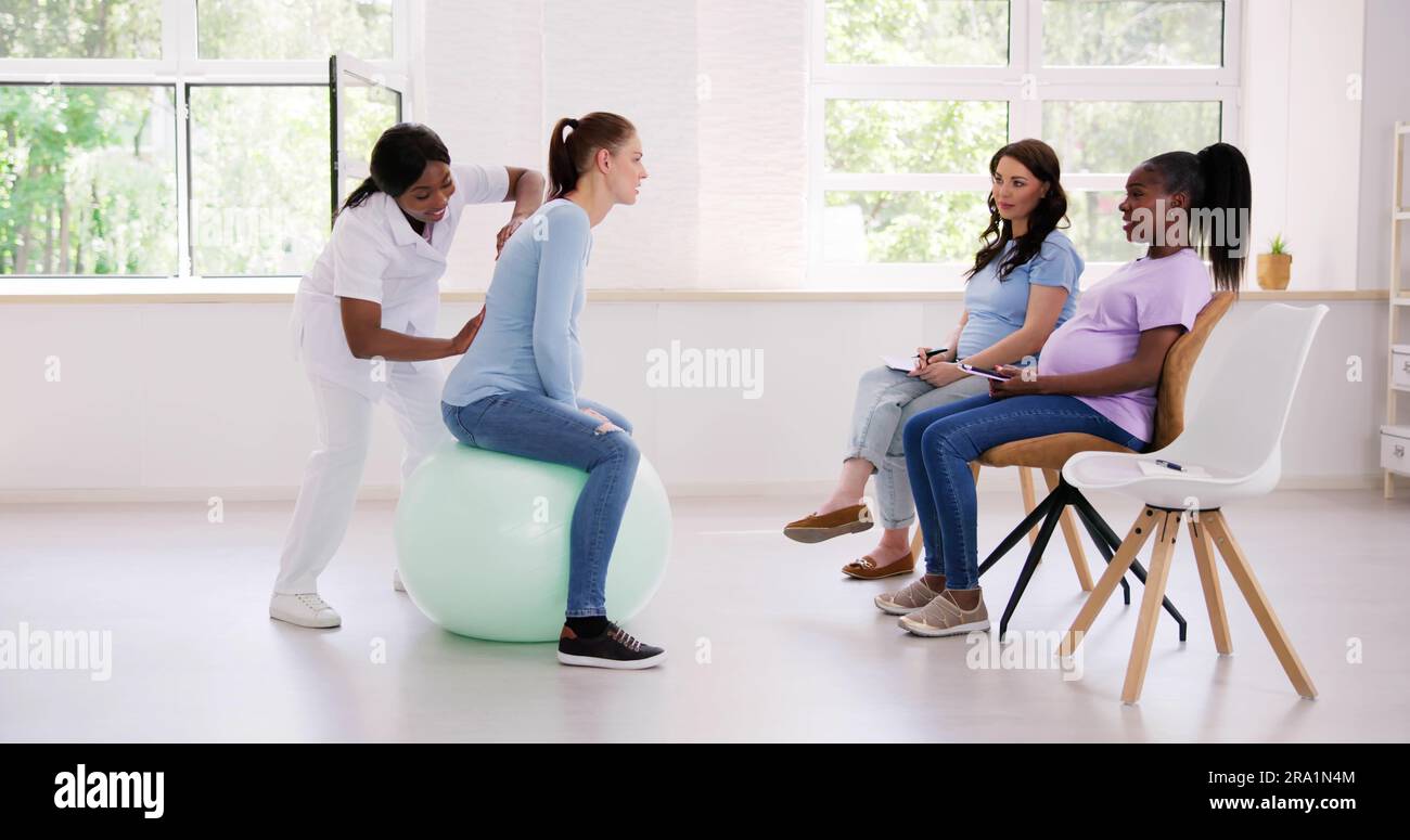 Prenatal Pregnant Class. Maternal Preparation Education School Stock