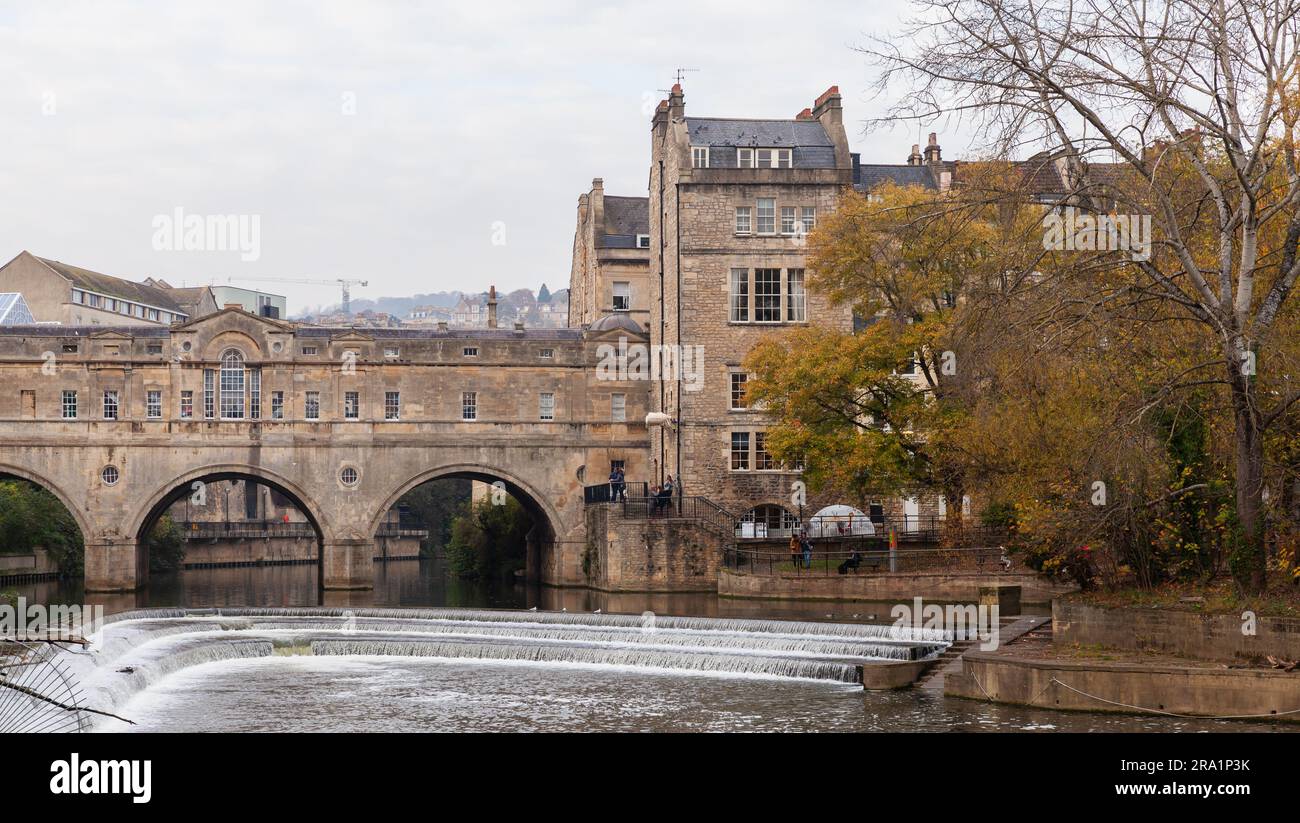 Bath, United Kingdom - November 3, 2017: Bath old town view with the 18th century Pulteney Bridge Stock Photo