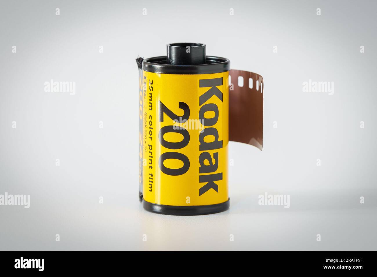 Classic Kodak 200 analog camera roll photographed on a white background ...
