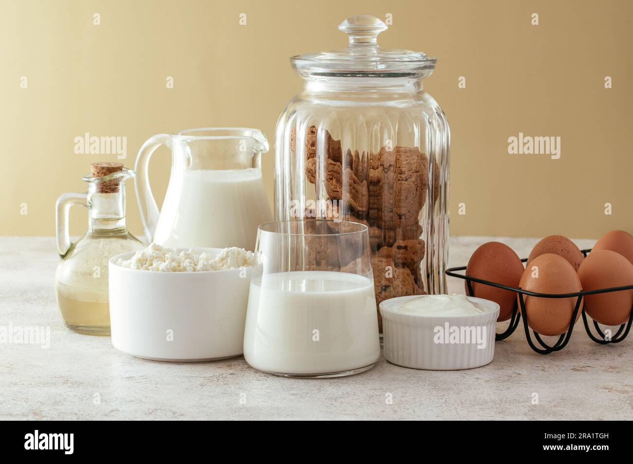 ingredients for making cottage cheese cookies Stock Photo
