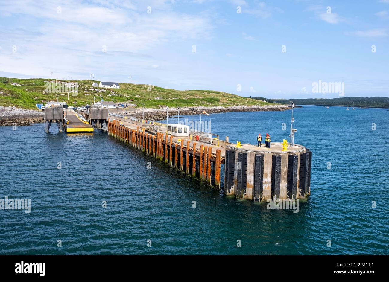 View of the pier at Arinagour, Isle of Coll, Scotland Stock Photo