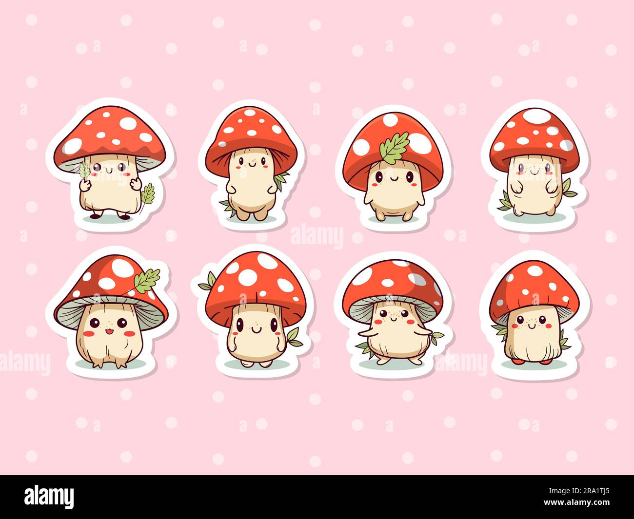 Cute cartoon mushroom sticker pack for kids. Vector Stock Vector Image