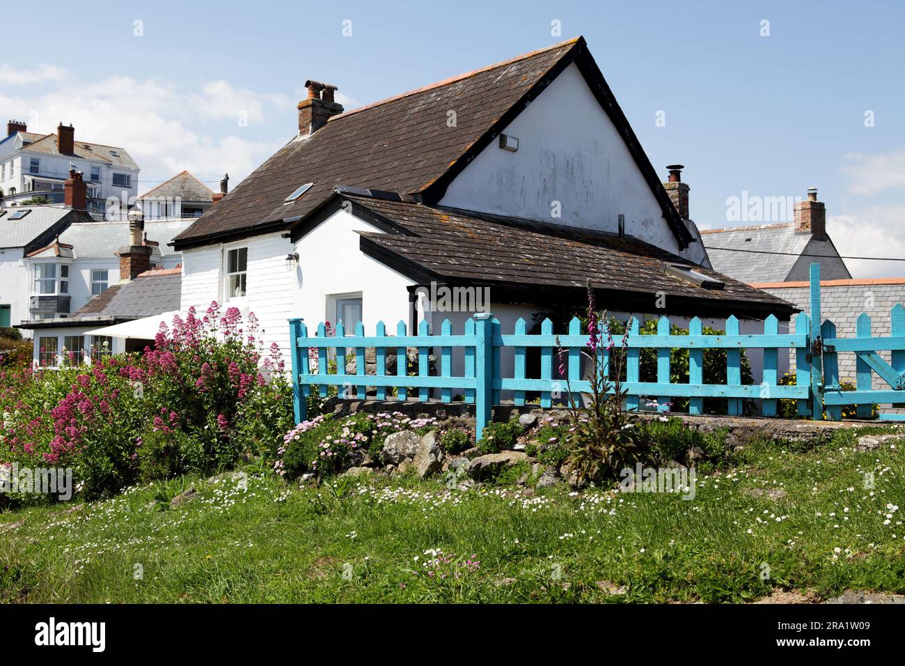 Viewed here is the quintessential Cornish Cottage and quietly located in the Cornish village of Coverack. Stock Photo
