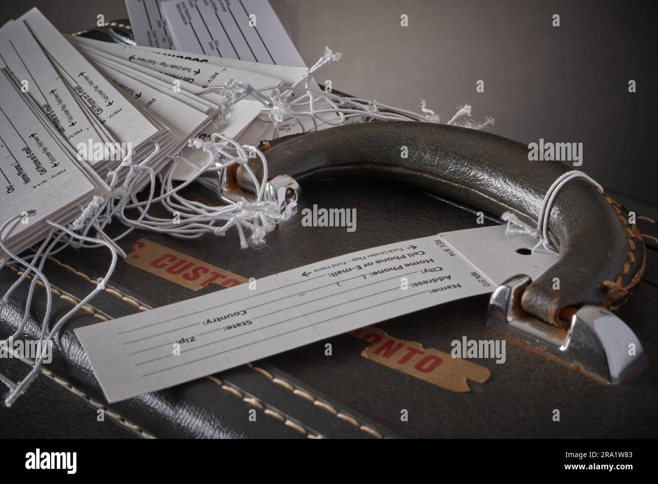 Luggage, luggage handles and identification tags Stock Photo Alamy